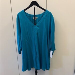 Woman Within Turquoise V-Neck 3/4 Sleeve Top